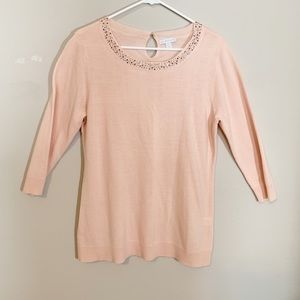 New York & Co (size L) Peach, 3/4 Quarter Sleeves, Rhinestone Knit Sweater